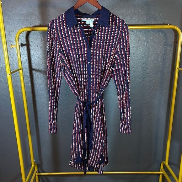 Draper James blue and Red Long Sleeve Wrap Shirt Dress - Picture 1 of 7